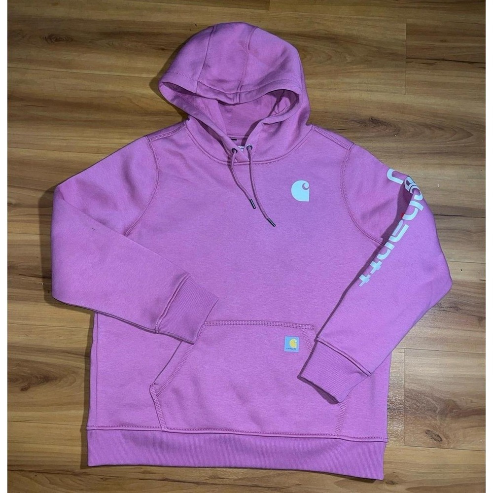 Womens Carhartt Relaxed Fit Drawstring Pink Pullover Sweatshirt Hoodie